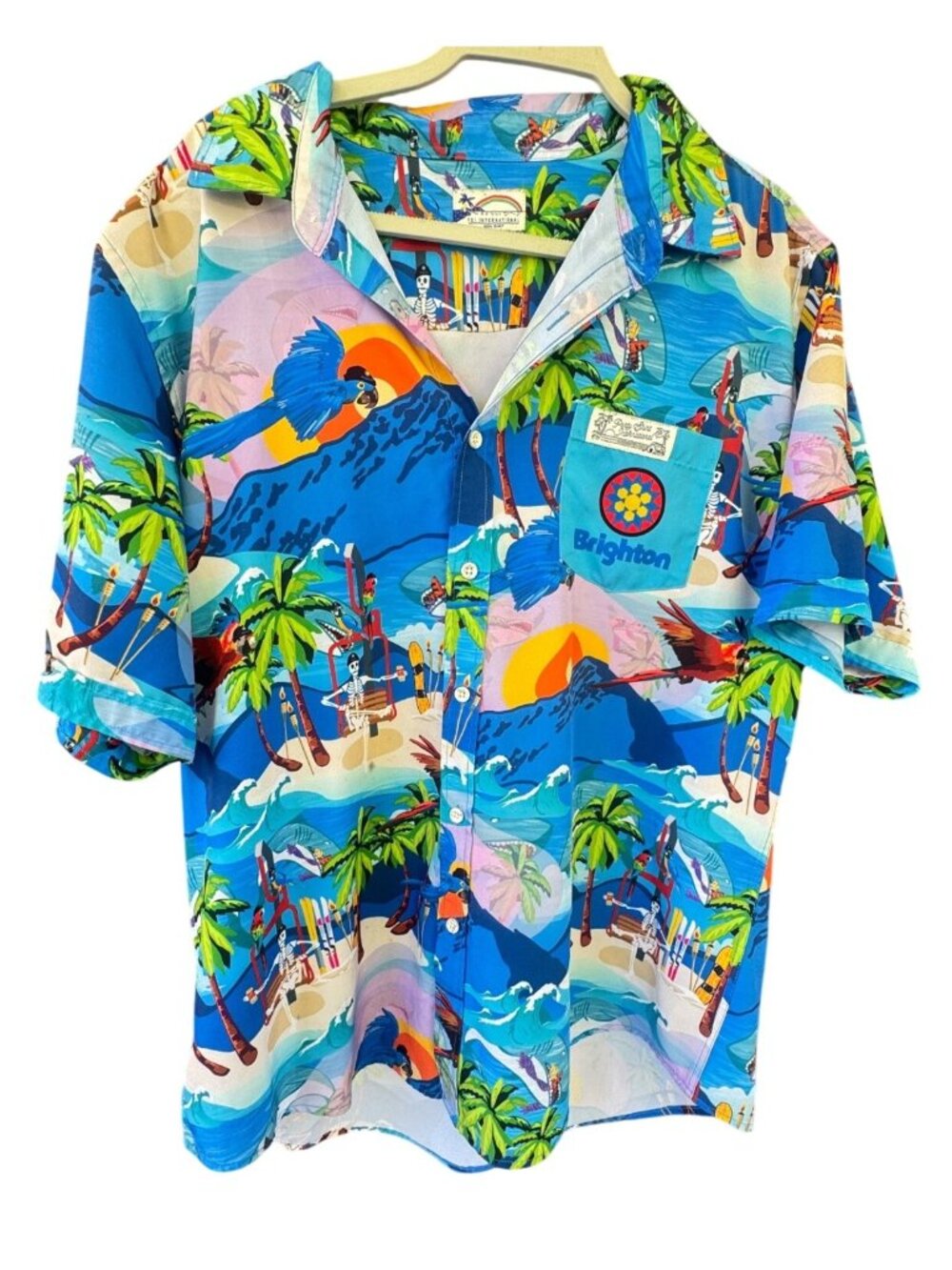 Party Shirt International Brighton Hawaiian Aloha Shirt Men’s L Blue Tropical Pa